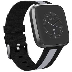 Strap-it Apple Watch 8 geweven nylon gesp band (zwart/grijs)