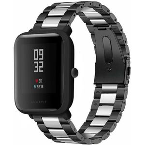 Strap-it Xiaomi Amazfit Bip stalen band (zwart/zilver)