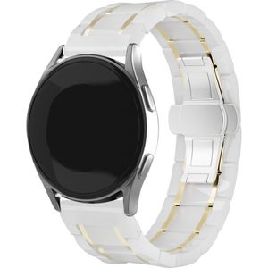 Strap-it Samsung Galaxy Watch FE keramiek stalen band (wit/goud)