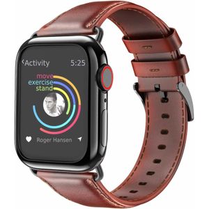 Strap-it Apple Watch 8 leren bandje (rood-bruin)