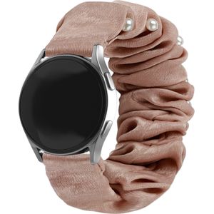 Strap-it Samsung Galaxy Watch 5 44mm scrunchie bandje (beige met parels)
