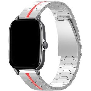 Strap-it Amazfit GTS 2 steel iron band (zilver/rood)