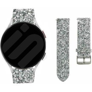 Strap-it Samsung Galaxy Watch 6 Classic 47mm leren glitter bandje (zilver)