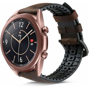Strap-it Samsung Galaxy Watch 3 41mm siliconen / leren bandje (bruin)