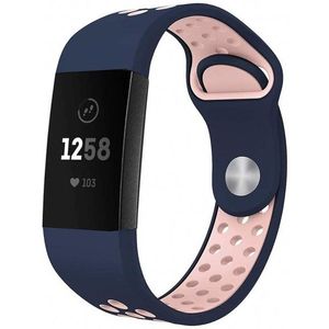 Strap-it Fitbit Charge 4 sportband (donkerblauw/roze)