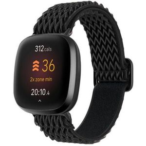 Strap-it Fitbit Versa 3 geweven bandje (zwart)