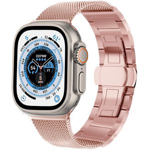 Strap-it Apple Watch Ultra stalen Milanese band (rosé goud)