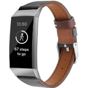 Strap-it Fitbit Charge 3 leren vrouwenbandje (zwart)