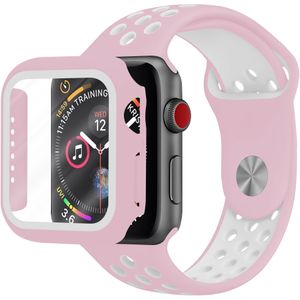 Strap-it Apple Watch sport band + TPU case (roze/wit)