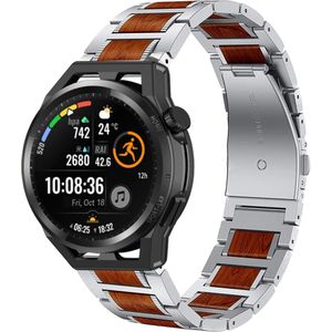 Strap-it Huawei Watch GT houten/stalen band (zilver)