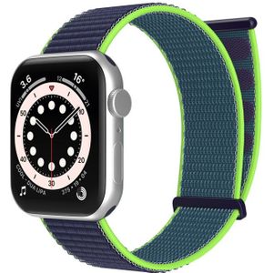 Strap-it Apple Watch nylon loop bandje (donkerblauw/lime)