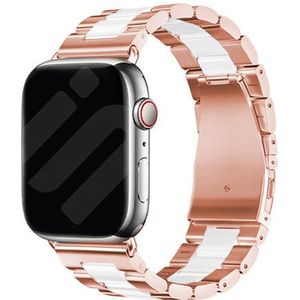Strap-it Apple Watch stalen band (rosé goud/wit)