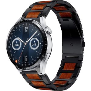 Strap-it Huawei Watch GT 3 46mm houten/stalen band (zwart)