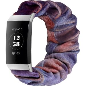 Strap-it Fitbit Charge 3 scrunchie bandje (blauw/roze)
