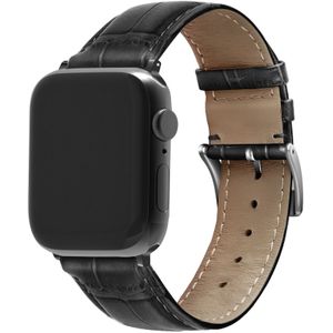 Strap-it Apple Watch 8 leather crocodile grain band (zwart)