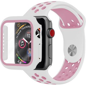 Strap-it Apple Watch sport band + TPU case (wit/roze)