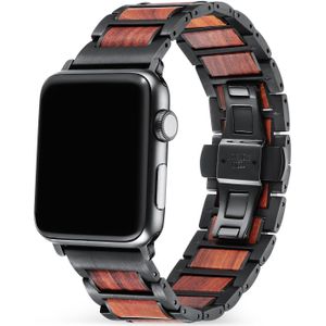 Strap-it Apple Watch stalen/houten bandje (zwart/bruin)