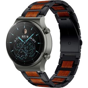Strap-it Huawei Watch GT 2 Pro houten/stalen band (zwart)