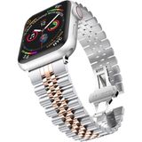 Strap-it Apple Watch 8 Jubilee stalen band (zilver/rosé goud)