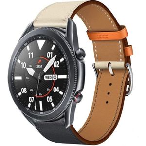 Strap-it Samsung Galaxy Watch 3 leren bandje 45mm (wit/donkerblauw)
