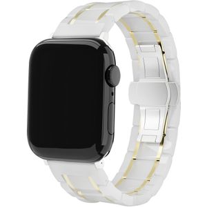 Strap-it Apple Watch 8 keramiek stalen band (wit/goud)