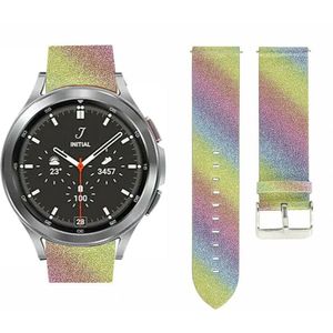 Strap-it Samsung Galaxy Watch 4 Classic 46mm leren glitter bandje (regenboog)