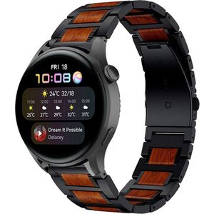 Strap-it Huawei Watch 3 (Pro) houten/stalen band (zwart)