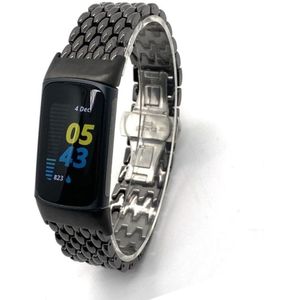 Strap-it Fitbit Charge 6 stalen draak band (zwart)