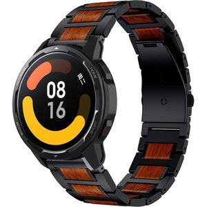 Strap-it Xiaomi Watch S1 houten/stalen band (zwart)