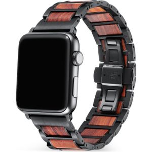 Strap-it Apple Watch 8 stalen/houten bandje (zwart/bruin)