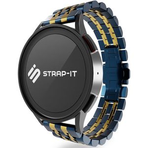 Strap-it Samsung Galaxy Watch 42mm duo stalen schakel band (blauw/goud)
