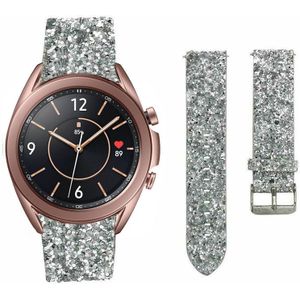 Strap-it Samsung Galaxy Watch 3 41mm leren glitter bandje (zilver)