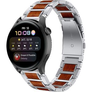 Strap-it Huawei Watch 3 (Pro) houten/stalen band (zilver)