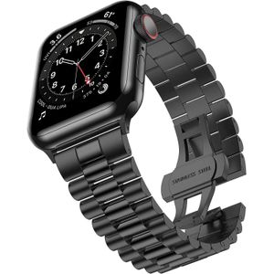 Strap-it Apple Watch 8 Presidential stalen band (zwart)