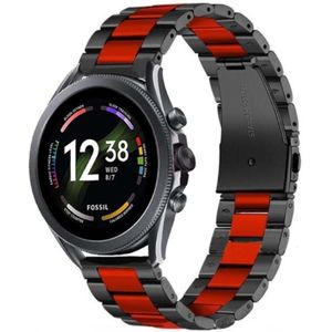 Strap-it Fossil Gen 6 - 44mm stalen band (zwart/rood)