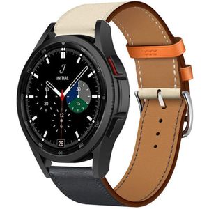 Strap-it Samsung Galaxy Watch 4 Classic 46mm leren bandje (wit/donkerblauw)