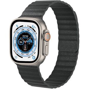 Strap-it Apple Watch Ultra leren loop bandje (zwart)