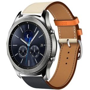 Strap-it Samsung Gear S3 leren bandje (wit/donkerblauw)