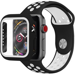 Strap-it Apple Watch sport band + TPU case (zwart/wit)