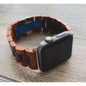 Strap-it Apple Watch 8 houten bandje (roodbruin/zwart)