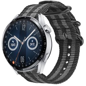 Strap-it Huawei Watch GT 3 46mm nylon gesp band (zwart/grijs)