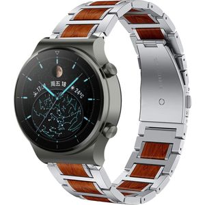 Strap-it Huawei Watch GT 2 Pro houten/stalen band (zilver)