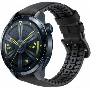 Strap-it Huawei Watch GT 3 46mm siliconen / leren bandje (zwart)