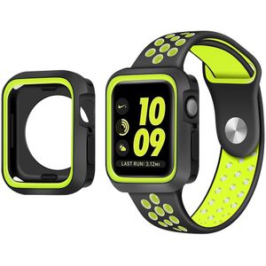 Strap-it Apple Watch 7 sport band + TPU case (zwart/geel)