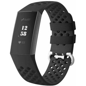 Strap-it Fitbit Charge 4 siliconen bandje met gaatjes (zwart)