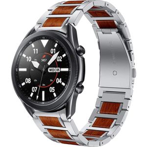 Strap-it Samsung Galaxy Watch 3 45mm houten/stalen band (zilver)