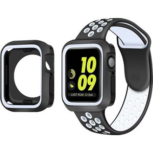 Strap-it Apple Watch 7 sport band + TPU case (wit/zwart)