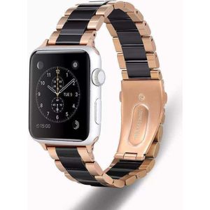 Strap-it Apple Watch 8 keramiek stalen band (rosé goud/zwart)