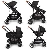 Baninni Adria - Kinderwagen - 3in1- Kinderwagen - i-Size Autostoel - XL zonnekap & boodschappenmand - Zwart (geschikt van 0-22kg)