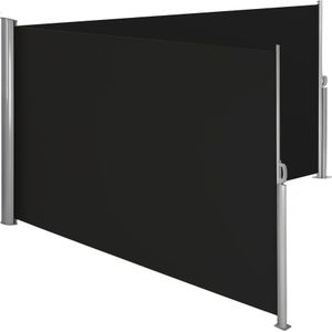 Aluminium dubbele windscherm uitschuifbaar met oprolmechanisme - 160 x 600 cm, zwart